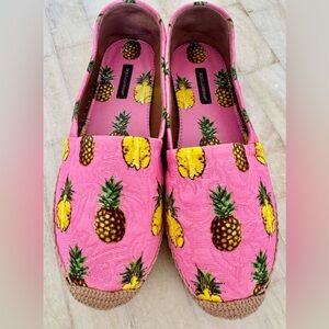 Dolce & Gabbana Pink Pineapple Espadrilles with Yellow Print, original dust bag